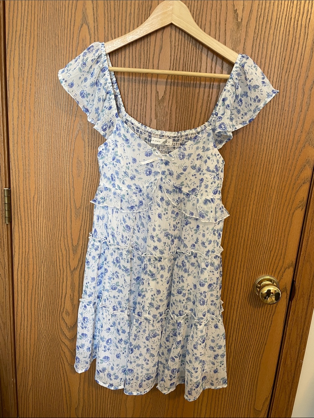 Altar'd State White and Blue Floral Smocked Sundress